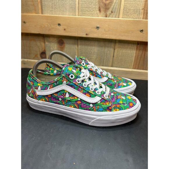 Vans Womens 6.5 Old Skool Shoes Psychedelic Floral & Mushroom Print Canvas Lace- - Picture 1 of 10